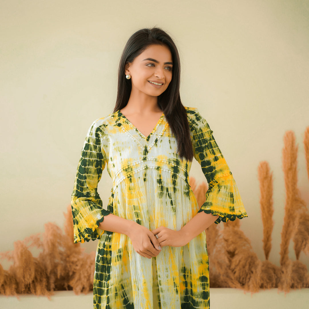 Green Radiance Tie-Dye Mom and Daughter Cotton Dresses