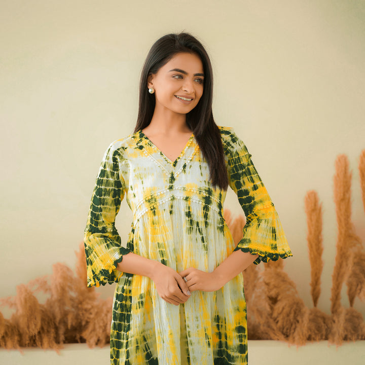 Green Radience Tie Dyed Cotton Midi Dress