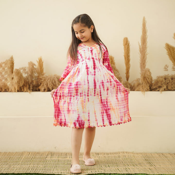 Pink Radiance Tie-Dye Mom and Daughter Cotton Dresses
