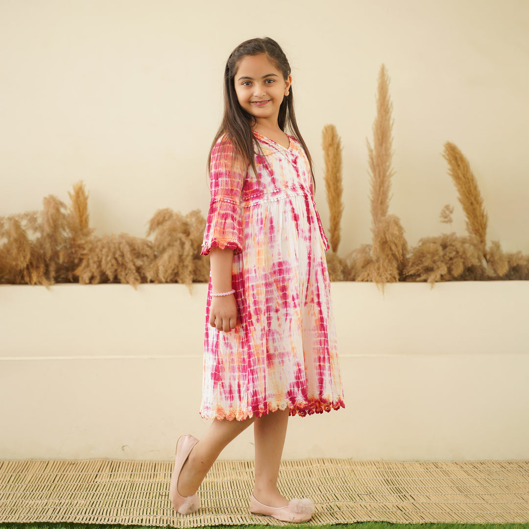 Pink Radiance Tie-Dye Mom and Daughter Cotton Dresses