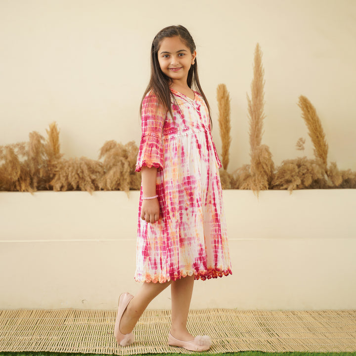 Pink Radiance Tie-Dye Mom and Daughter Cotton Dresses