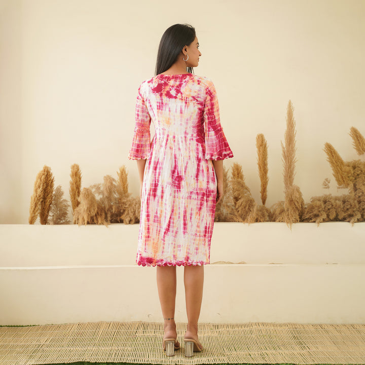Pink Radience Tie Dyed Cotton Midi Dress