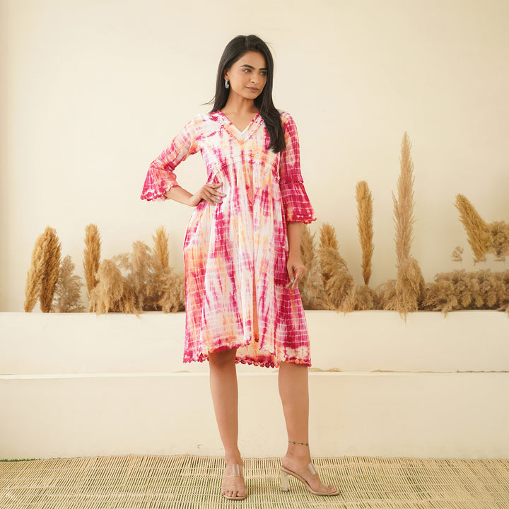 Pink Radiance Tie-Dye Mom and Daughter Cotton Dresses