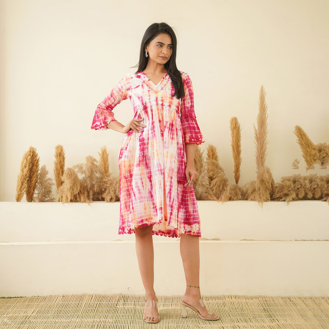 Pink Radience Tie Dyed Cotton Midi Dress