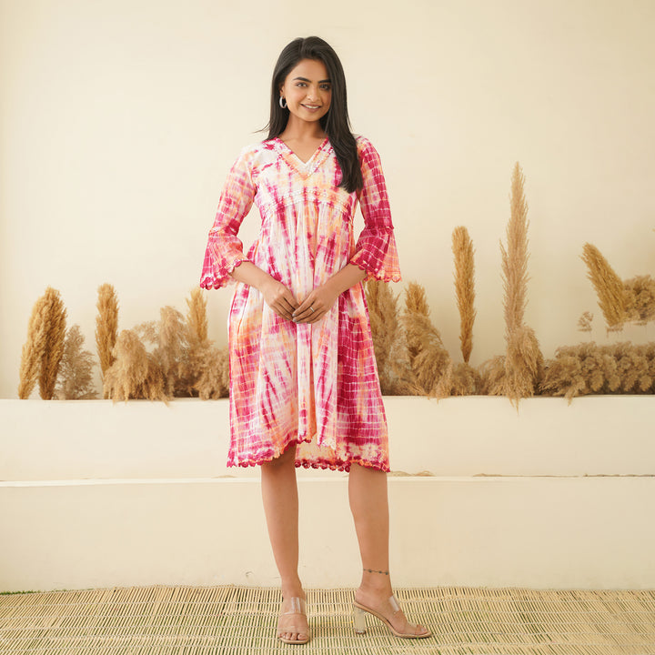 Pink Radiance Tie-Dye Mom and Daughter Cotton Dresses