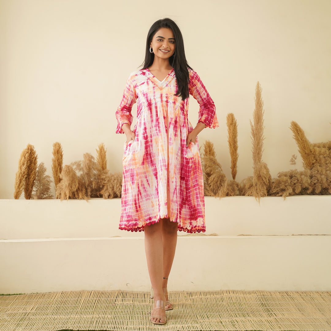 pink tie dye midi dress Bardot Lea Midi Dress in Pink Tie Dye