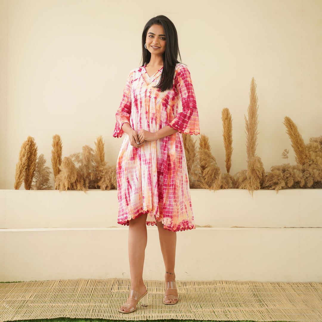 Pink Radience Tie Dyed Cotton Midi Dress