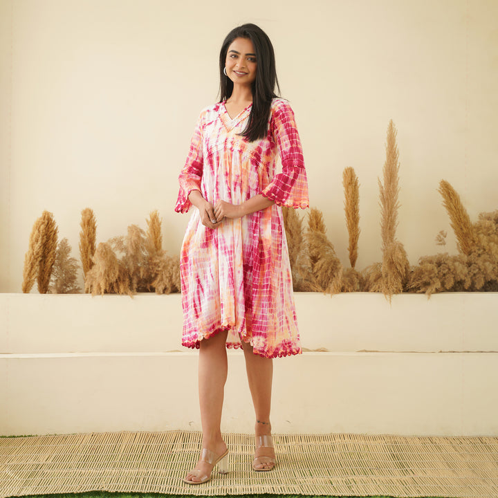 Pink Radience Tie Dyed Cotton Midi Dress