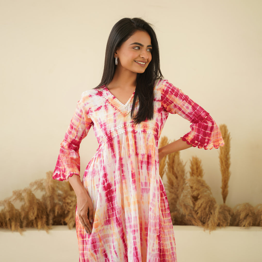 Pink Radience Tie Dyed Cotton Midi Dress