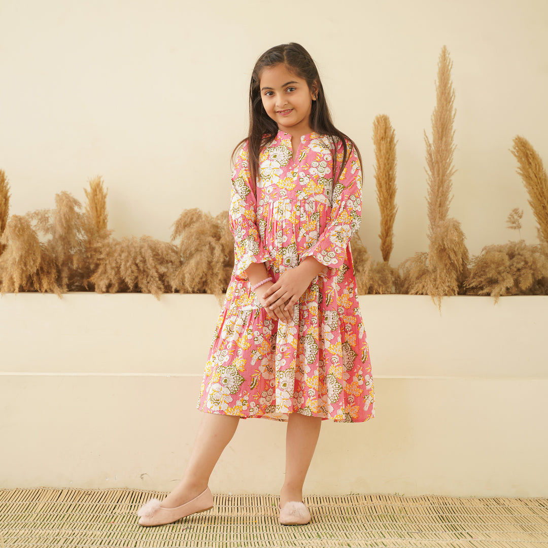 Peach Paradise Girl's Cotton Dress