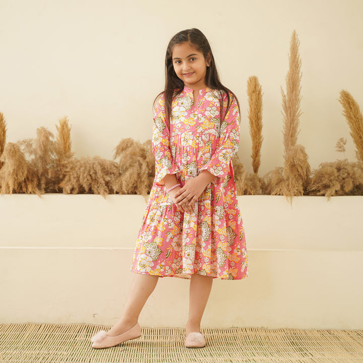 Peach Paradise Girl's Cotton Dress