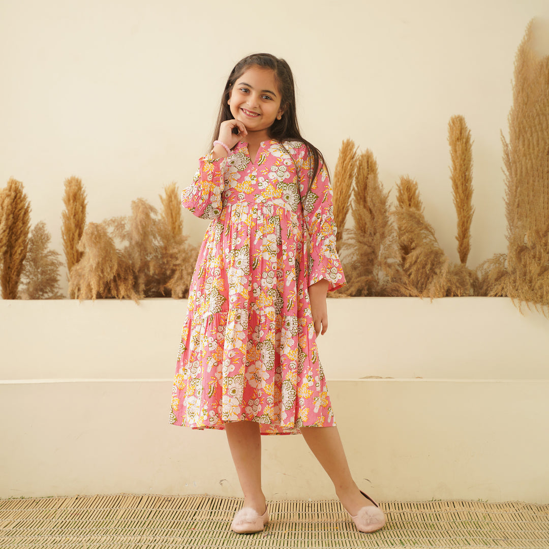 Peach Paradise Girl's Cotton Dress
