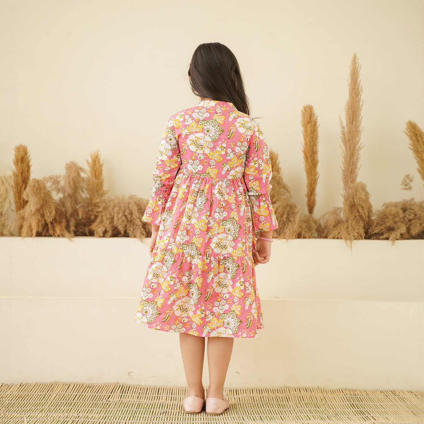 Peach Paradise Girl's Cotton Dress