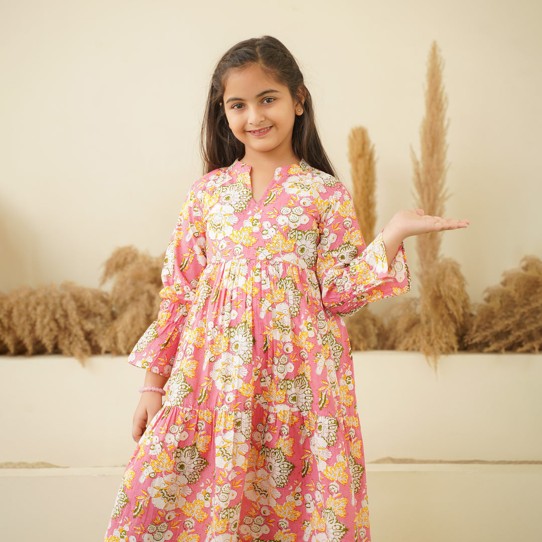 Peach Paradise Girl's Cotton Dress