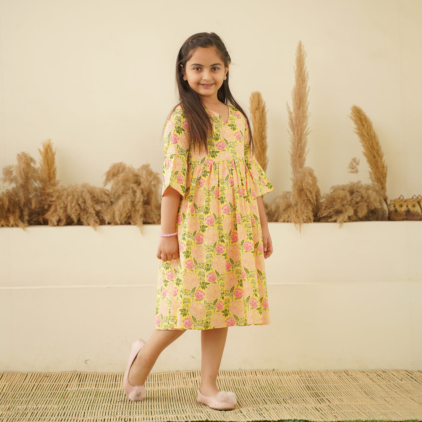 Pastel Yellow Mom and Daughter Cotton Dresses