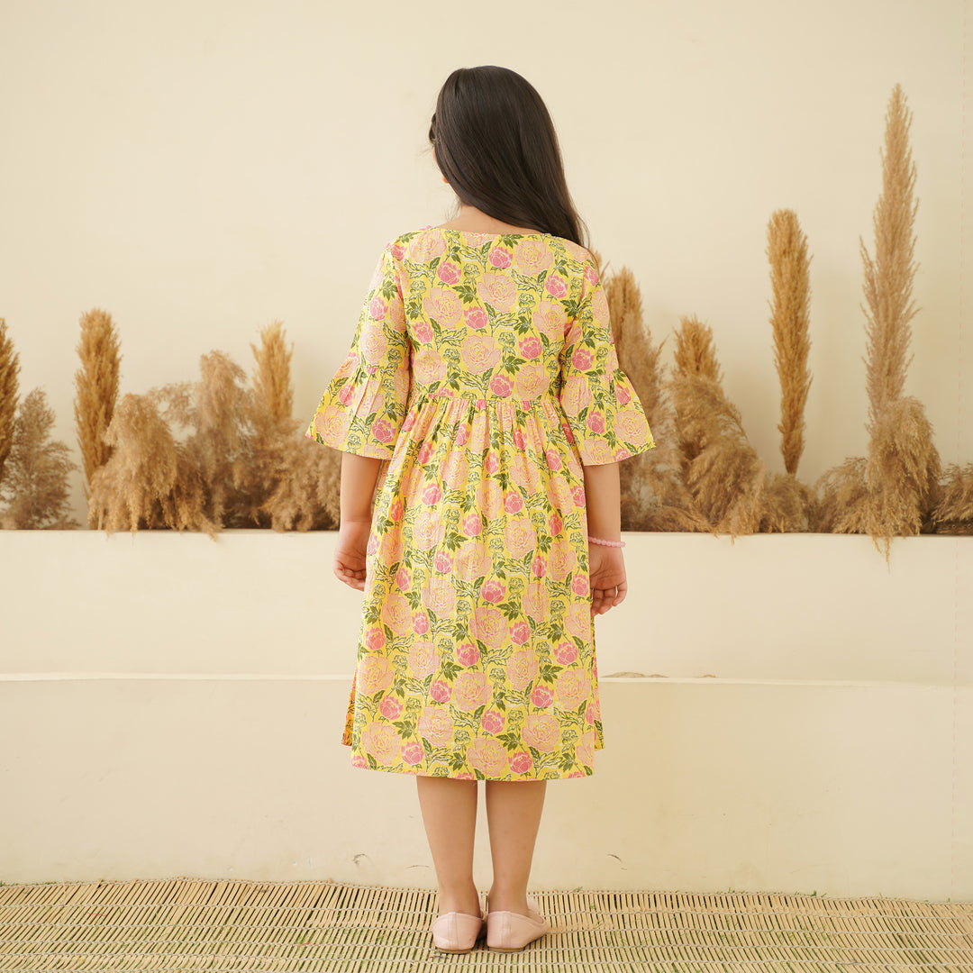 Pastel Yellow Girl's Cotton Dress – Fashiana