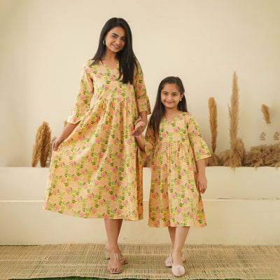 Pastel Yellow Mom and Daughter Cotton Dresses