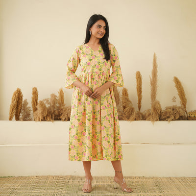 Pastel Yellow Mom and Daughter Cotton Dresses