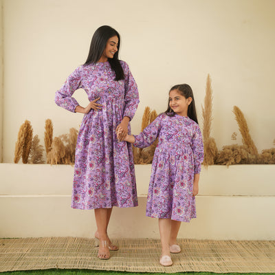 'Lavender Meadow' Mom and Daughter Cotton Dresses