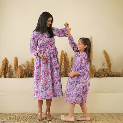 'Lavender Meadow' Mom and Daughter Cotton Dresses