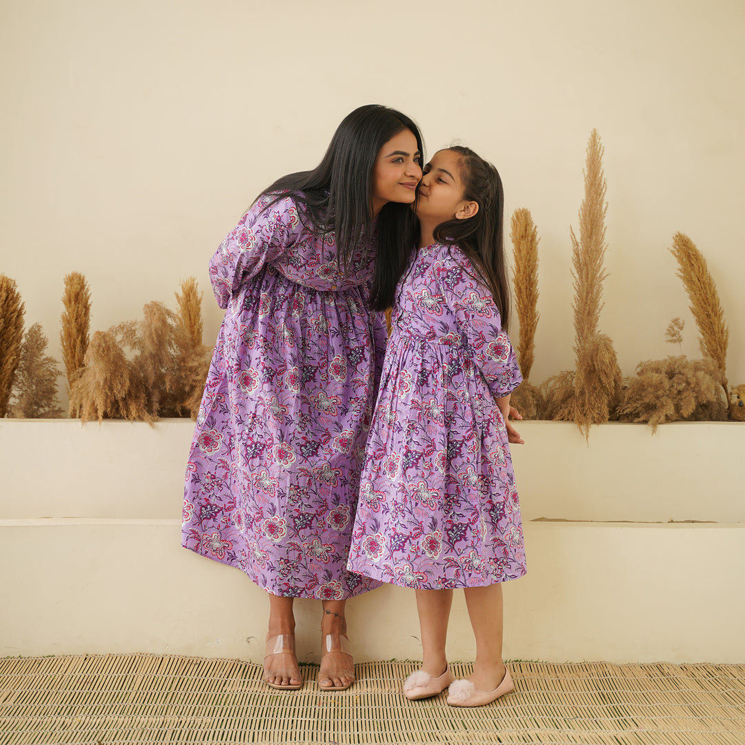 'Lavender Meadow' Mom and Daughter Cotton Dresses