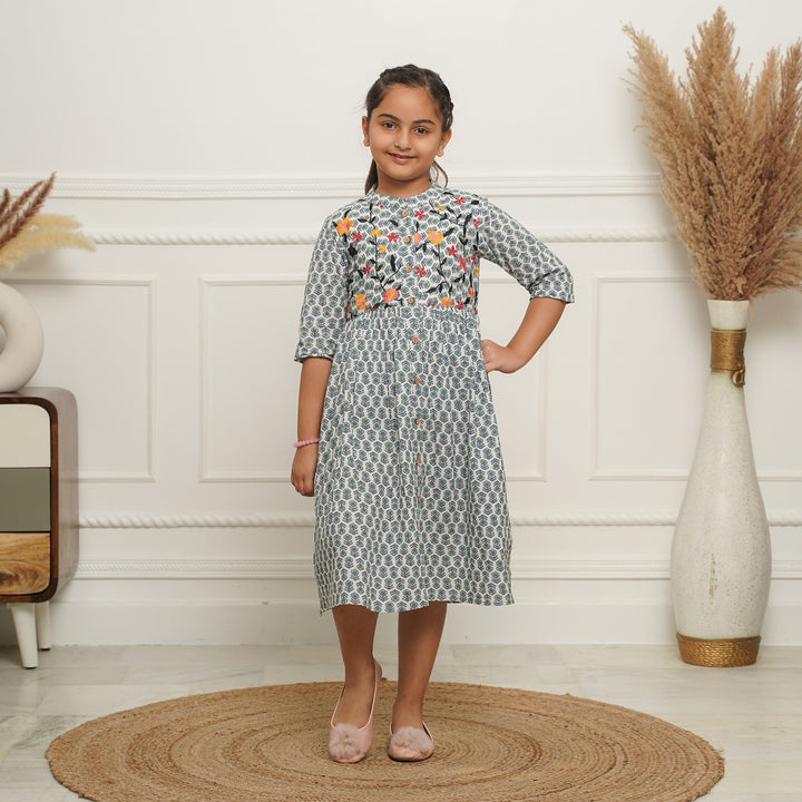 Embroidered Button Down White Booti Mom and Daughter Dresses