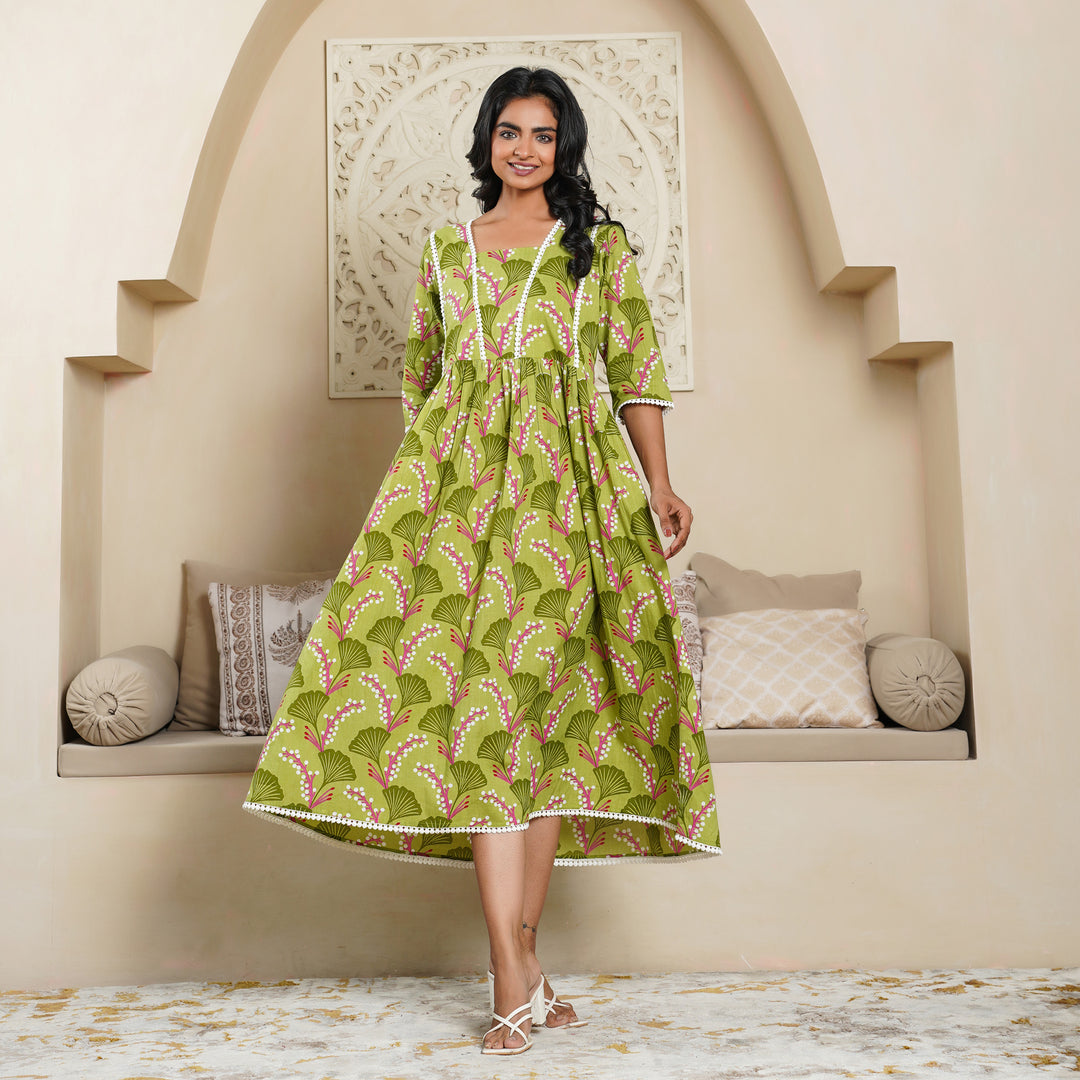 'Vine on Green' Mom and Daughter Cotton Dresses