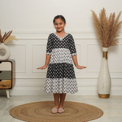 'Monochrome Fusion' Mom and Daughter Tiered Cotton Dresses