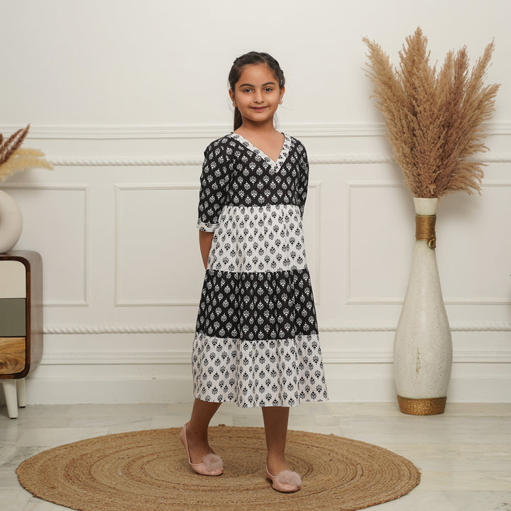 Monochrome Fusion 3-Tiered Girl's Cotton Dress