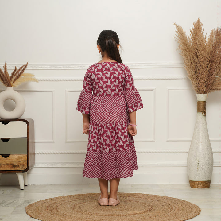 Wine Motif 3-Tiered Girl's Cotton Dress
