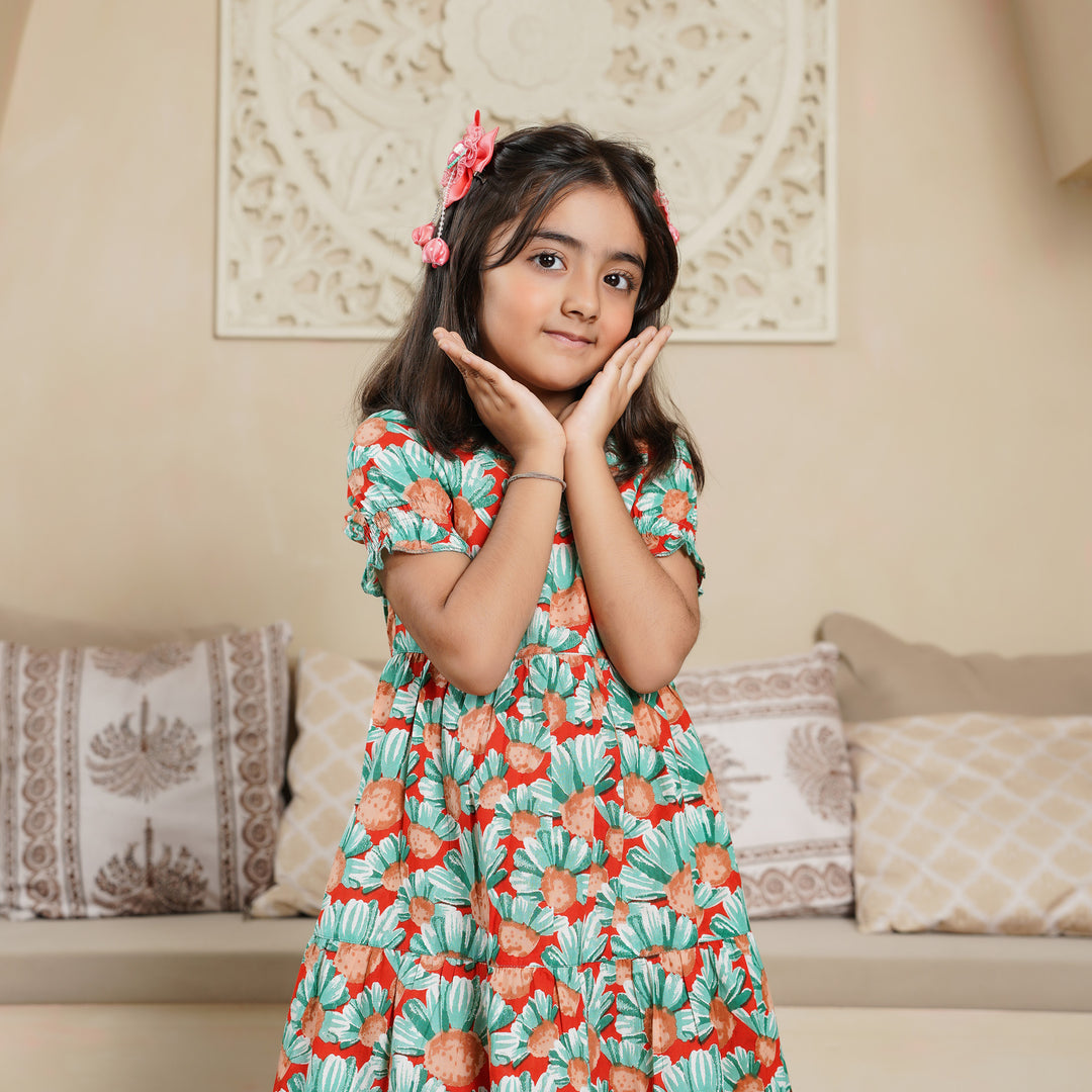 'Orange Daisy' Tiered Mom and Daughter Cotton Dresses