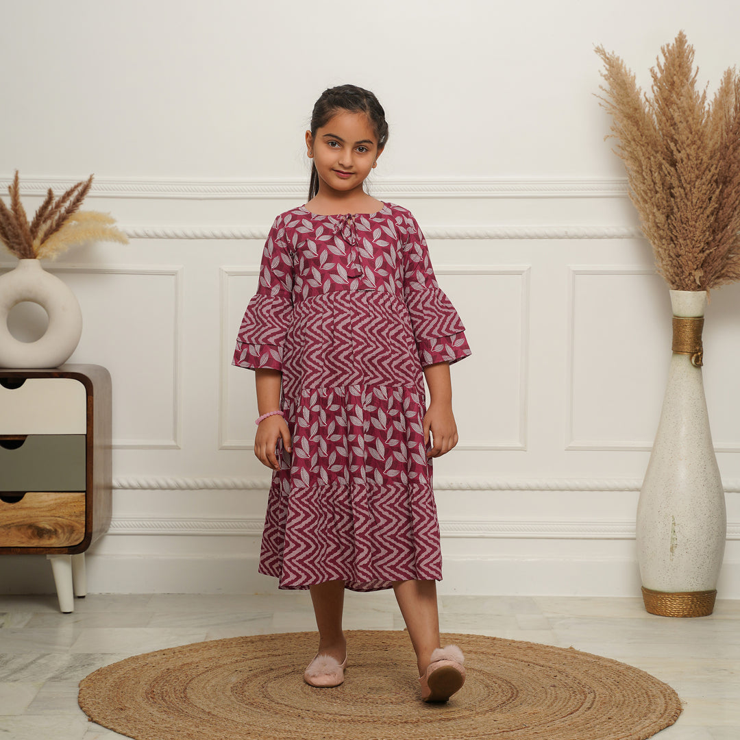 Wine Motif 3-Tiered Girl's Cotton Dress
