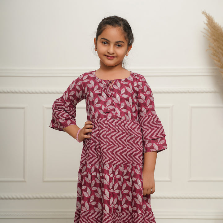 Wine Motif 3-Tiered Girl's Cotton Dress