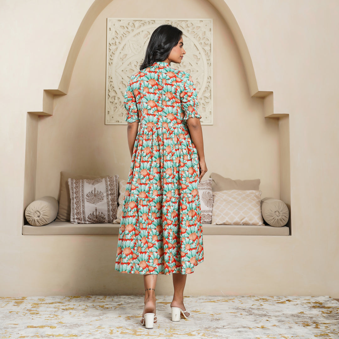 'Orange Daisy' Tiered Mom and Daughter Cotton Dresses