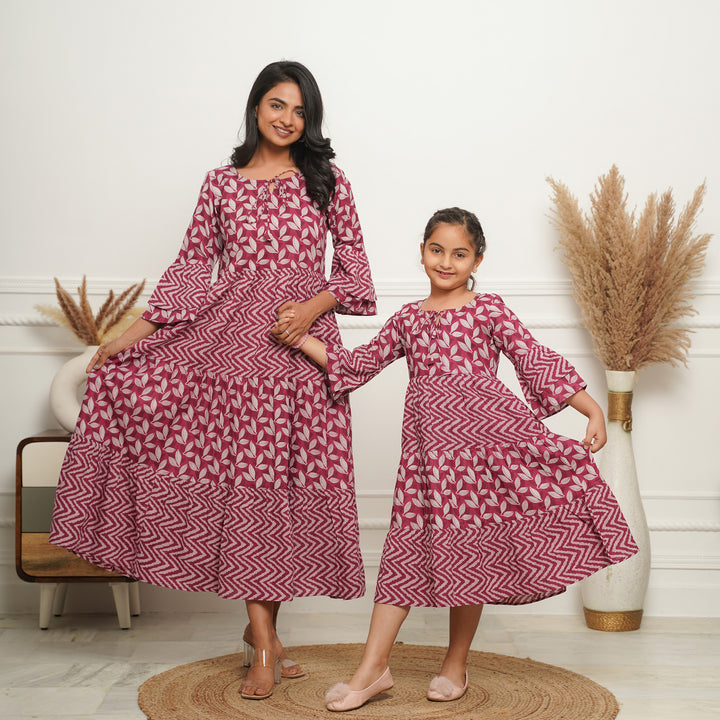 'Wine Motif' Mom and Daughter Tiered Cotton Dresses