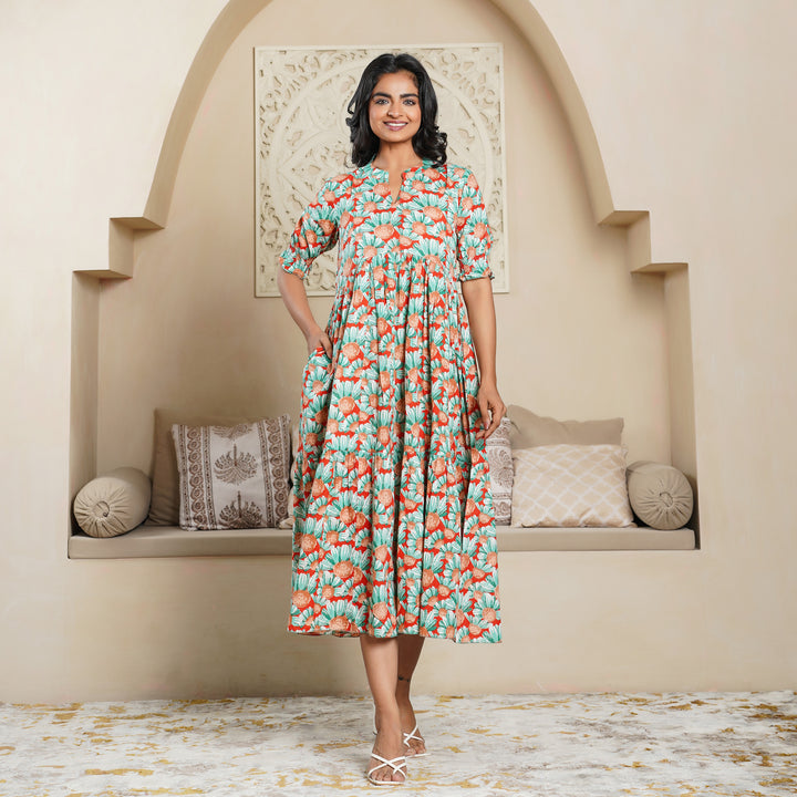 'Orange Daisy' Tiered Mom and Daughter Cotton Dresses