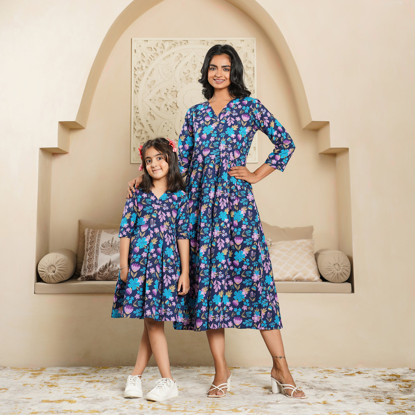 'Blue Lush' Mom and Daughter Cotton Dresses