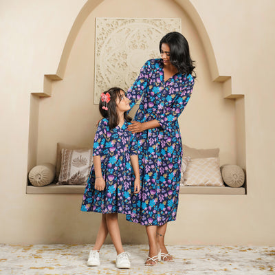 'Blue Lush' Mom and Daughter Cotton Dresses