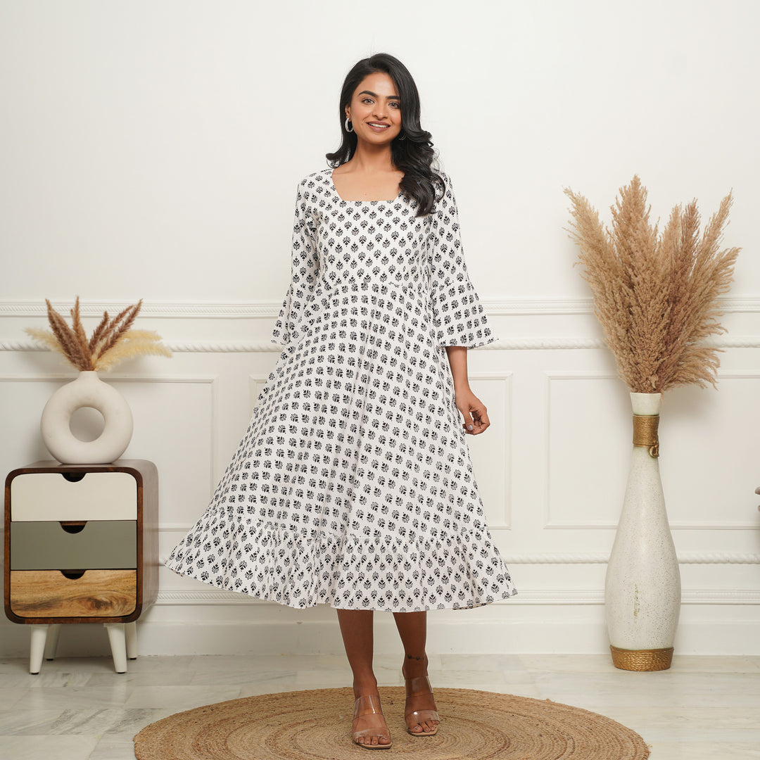 White Booti Mom and Daughter Cotton Dresses