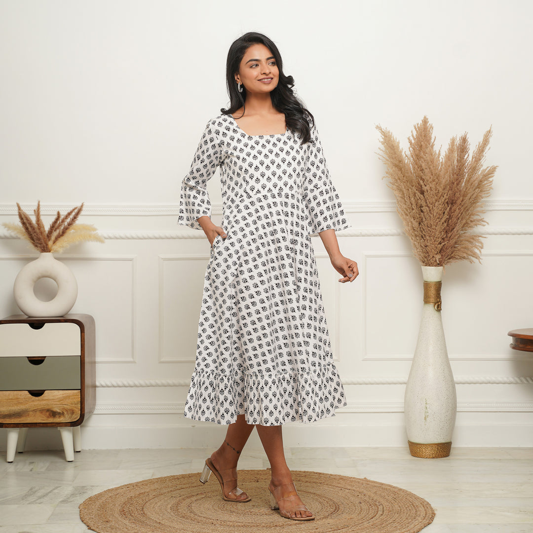 White Booti Mom and Daughter Cotton Dresses