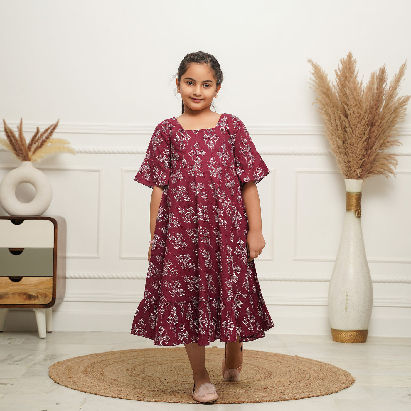 Dots on Wine Mom and Daughter Cotton Dresses