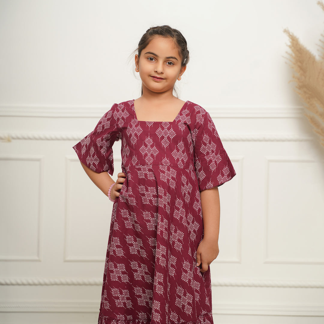 Dots on Wine Girl's Cotton Dress