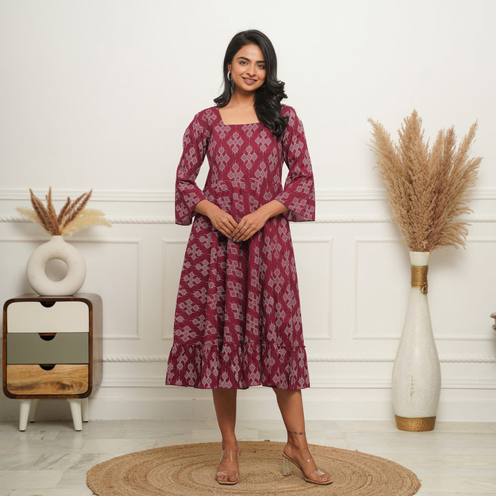 Dots on Wine Mom and Daughter Cotton Dresses