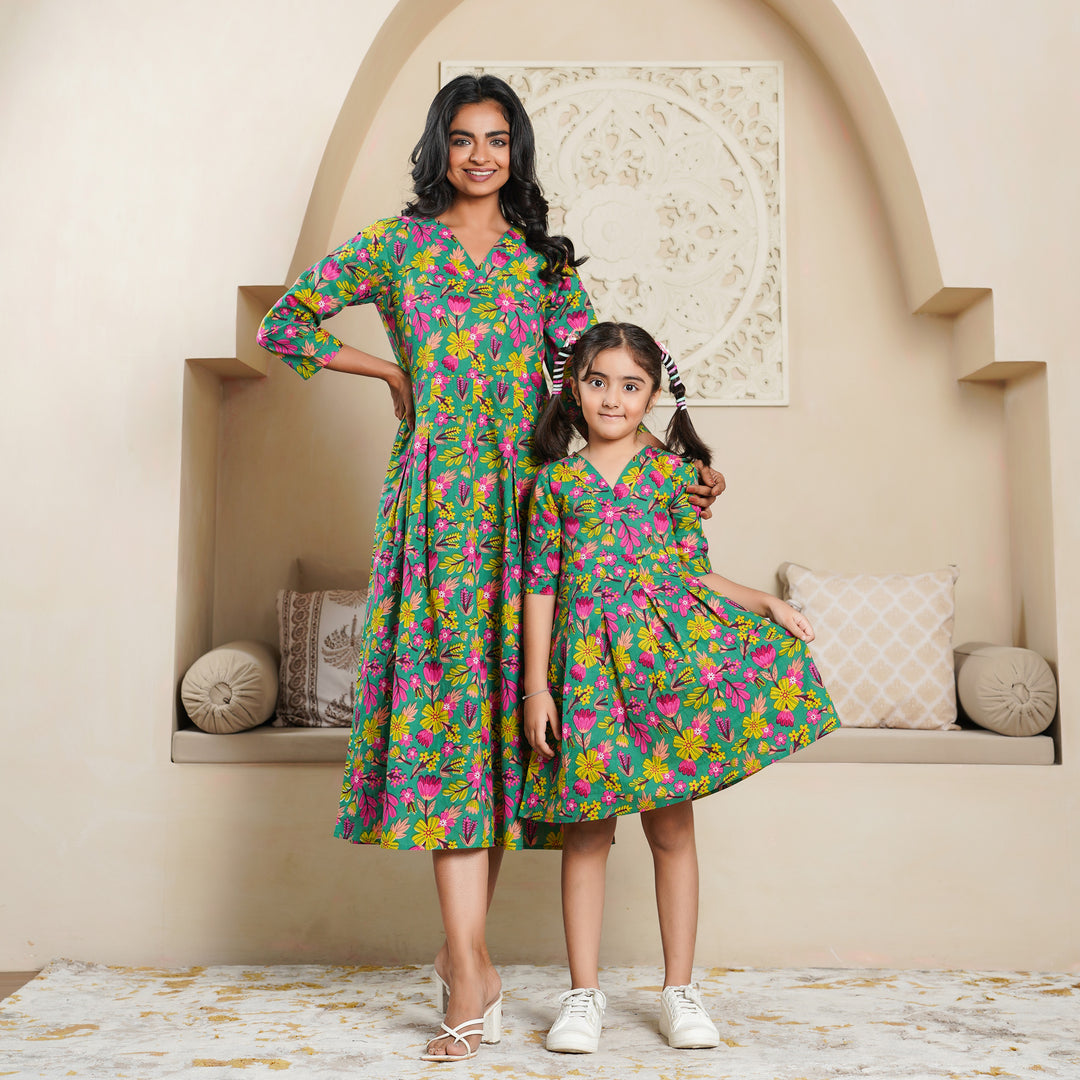 Green Lush' Mom and Daughter Cotton Dresses Fashiana Green Lush' Mom and Daughter Cotton Dresses Fashiana
