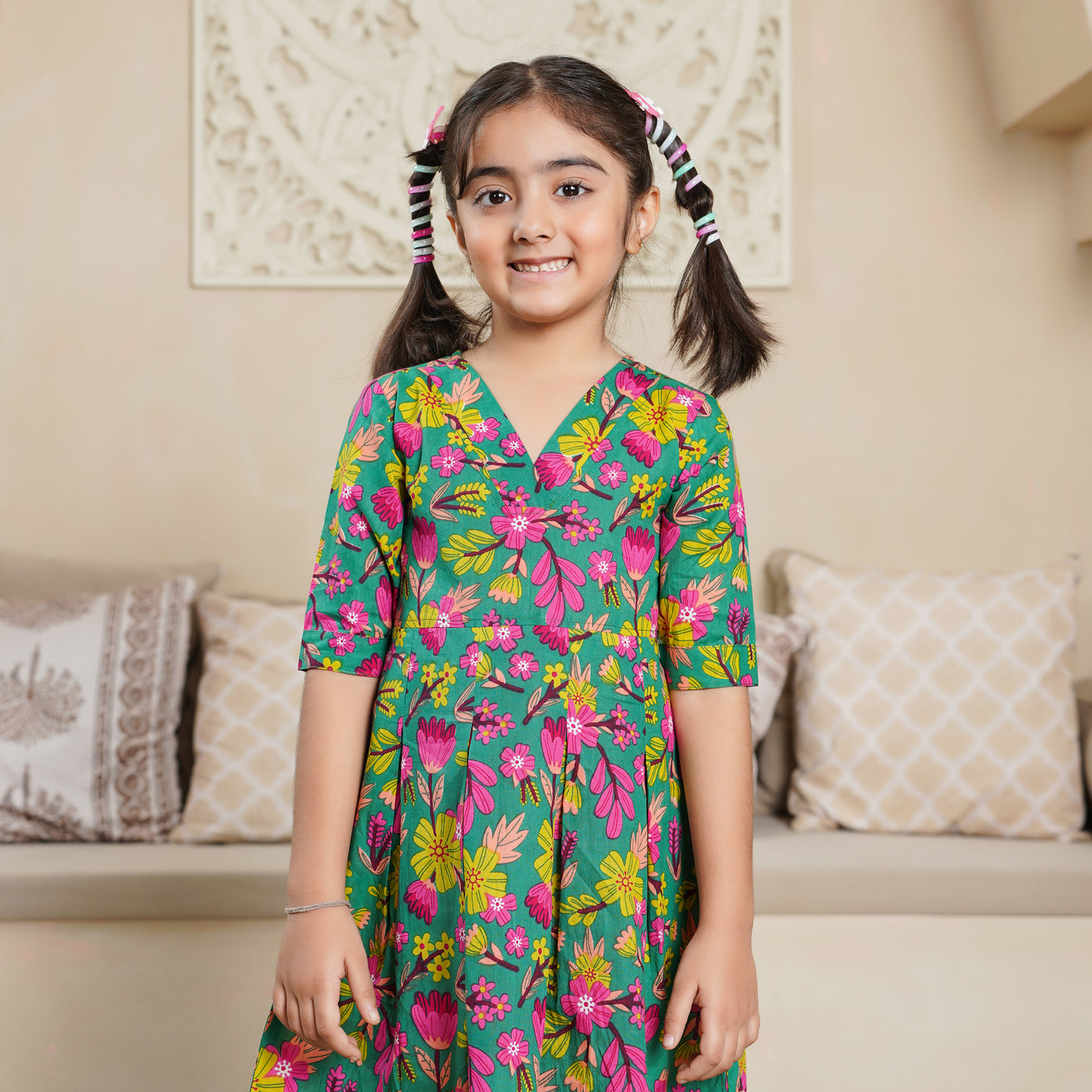 'Green Lush' Girl's Cotton Dress