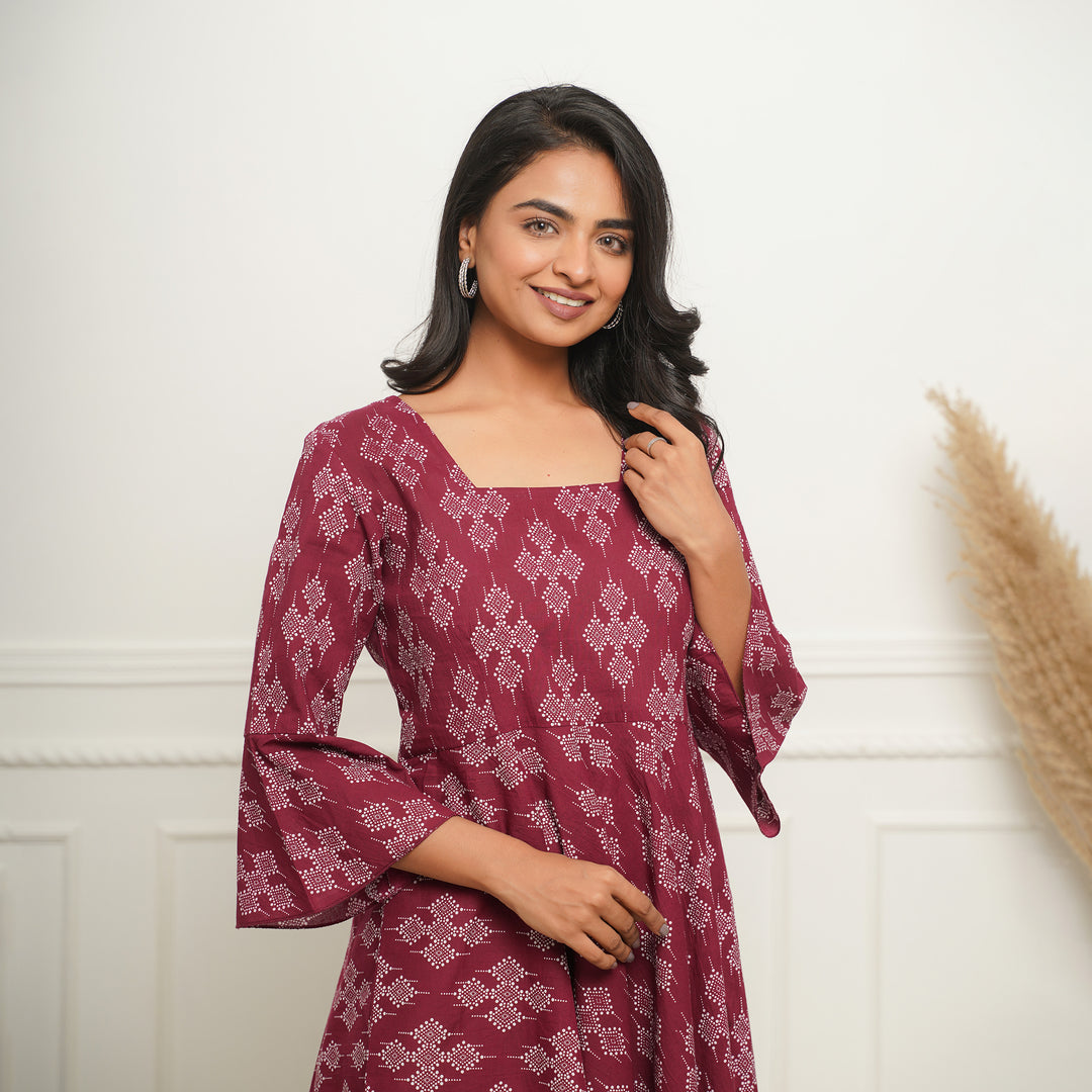 Dots on Wine Mom and Daughter Cotton Dresses