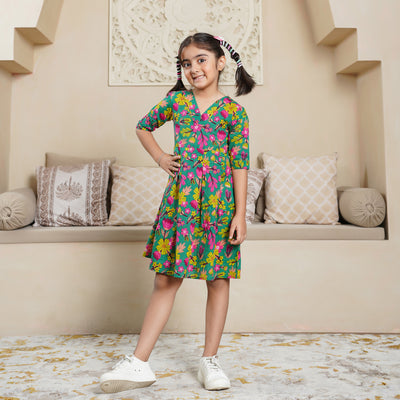 'Green Lush' Girl's Cotton Dress