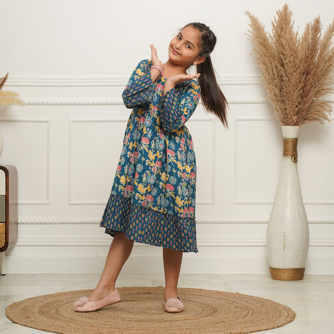 'Blue Mosaic' Girl's Cotton Dress
