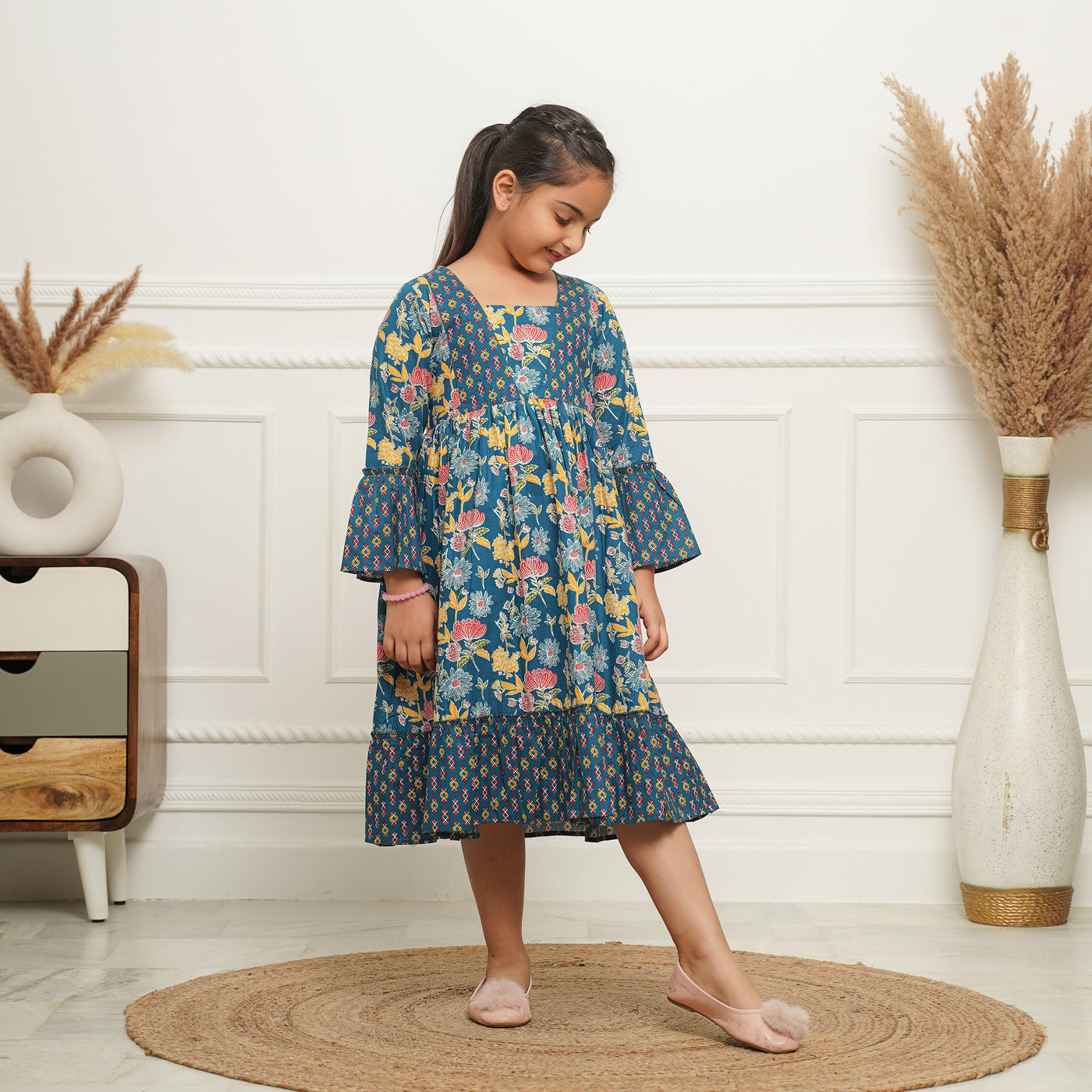 'Blue Mosaic' Mom and Daughter Cotton Dresses