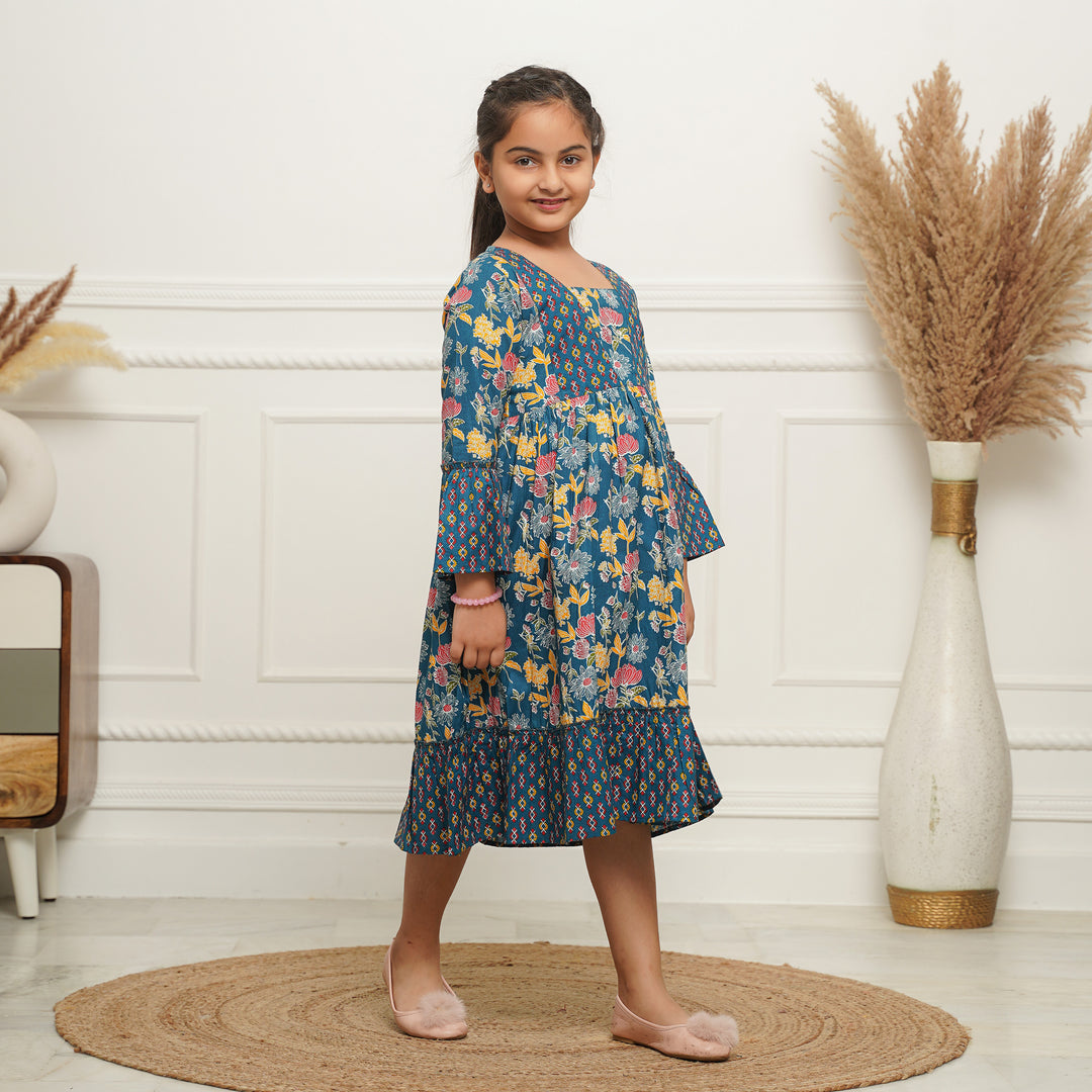 'Blue Mosaic' Girl's Cotton Dress